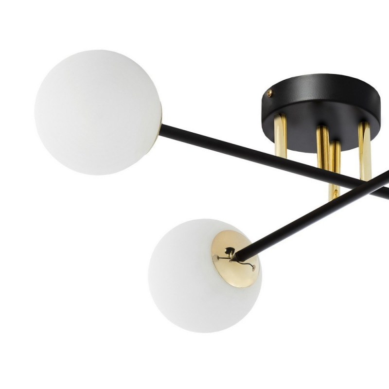 Ceiling lamp ASTRA 4 lampshades white balls black frame KASPA