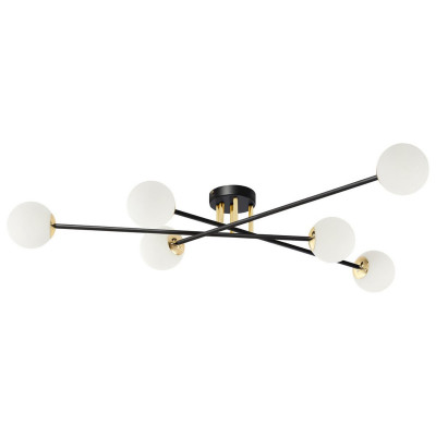 Ceiling lamp ASTRA 6 lampshades white balls black frame KASPA