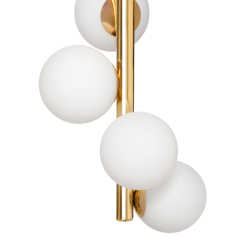 Gold pendant lamp CUMULUS VERTICAL 1 golden chandelier - seven white glass balls KASPA