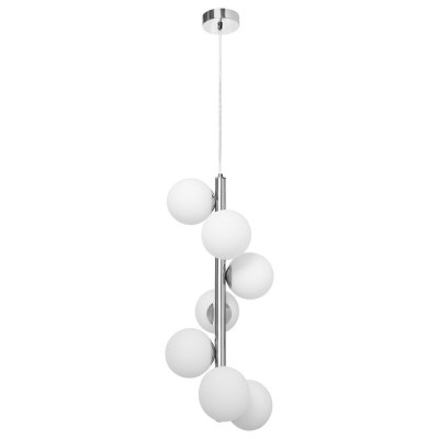 Silver pendant lamp CUMULUS VERTICAL 1 silver chandelier - seven white glass balls KASPA