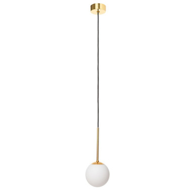 Gold pendant lamp LAMIA 1, white lampshade golden details, black cable KASPA