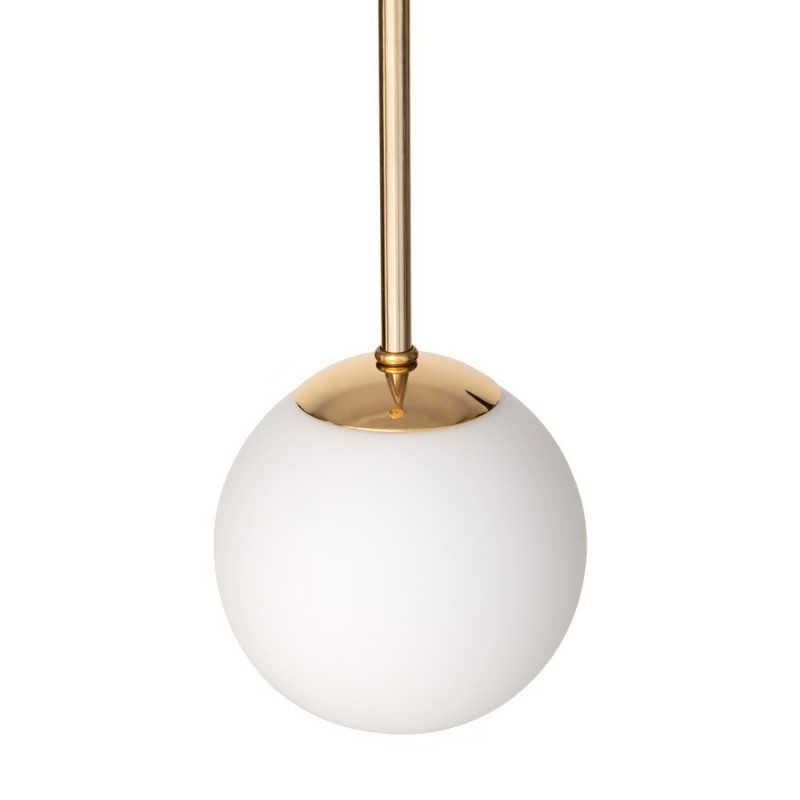 Gold pendant lamp LAMIA 1, white lampshade golden details, black cable KASPA