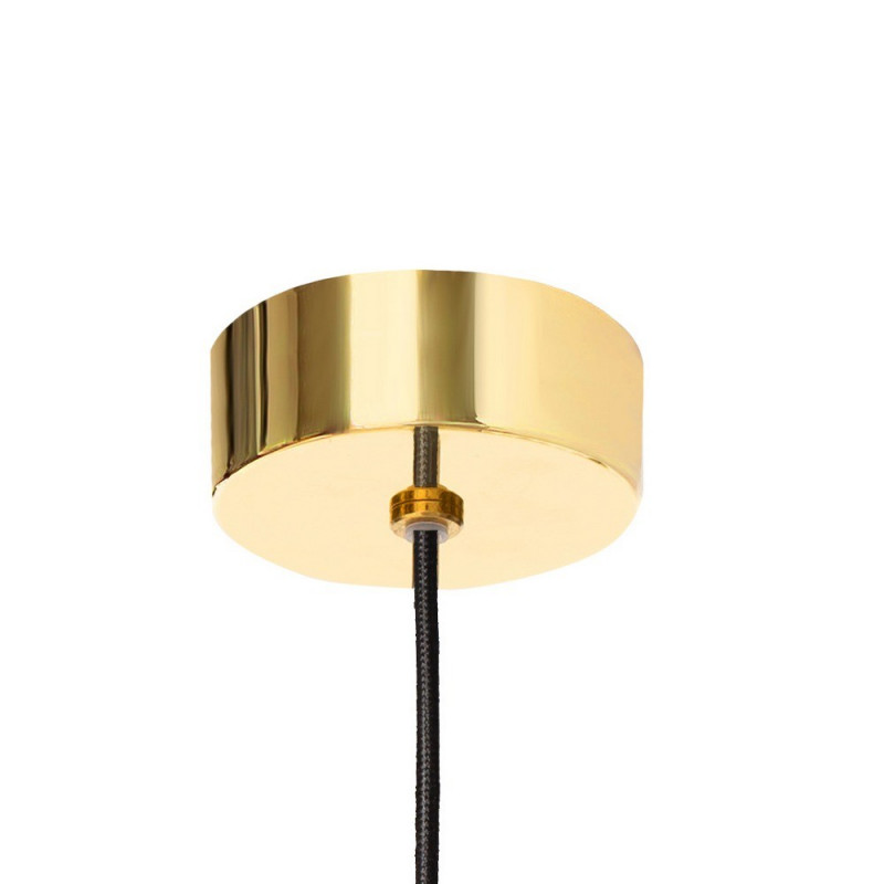 Gold pendant lamp LAMIA 1, white lampshade golden details, black cable KASPA
