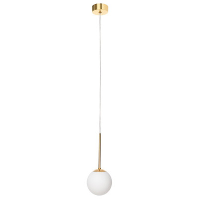 Gold pendant lamp LAMIA 1, white lampshade golden details, transparent cable KASPA