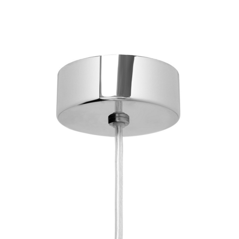 Srebrna lampa wisząca LAMIA 1 klosz kula biały detale chrom transparentny przewód KASPA