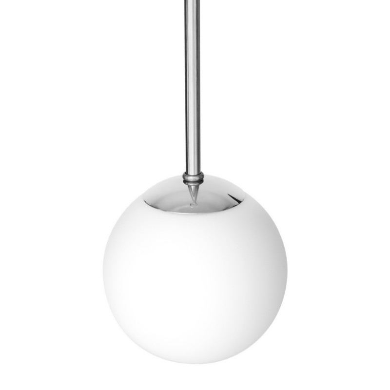 Silver pendant lamp LAMIA PLAFON 3 three lampshades white balls chrome details transparent cable KASPA