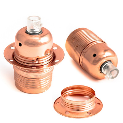 Metal lamp holder E27 in copper color with a ring