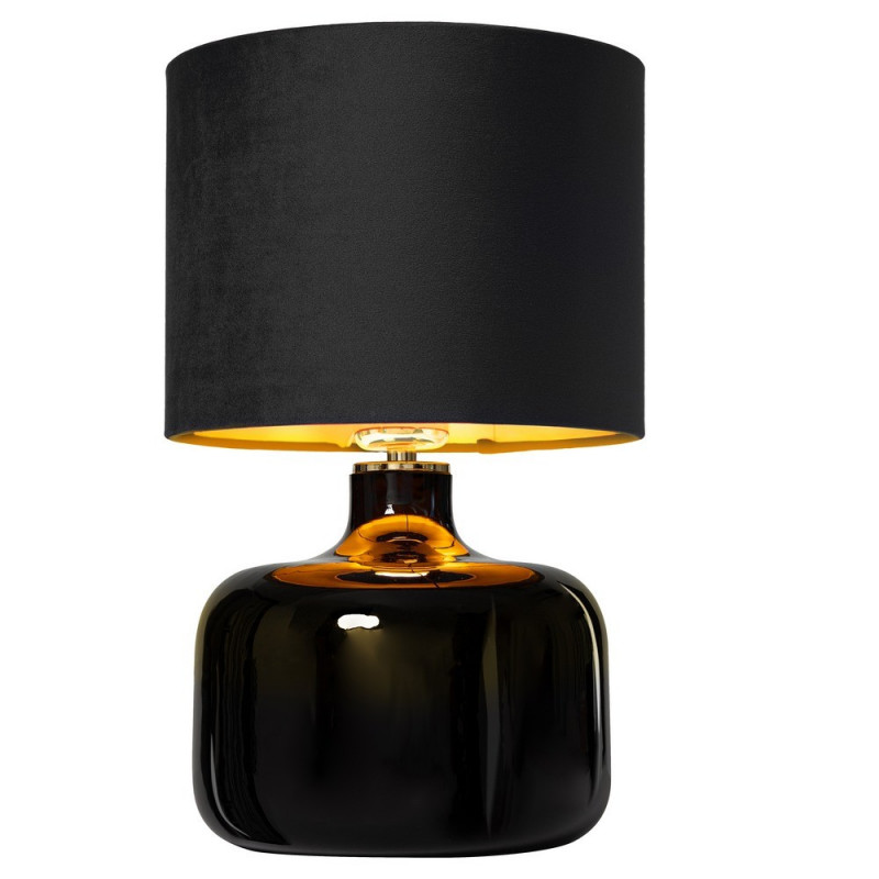 Standing lamp LORA table lamp lampshade velor black inside brushed gold black glass base KASPA