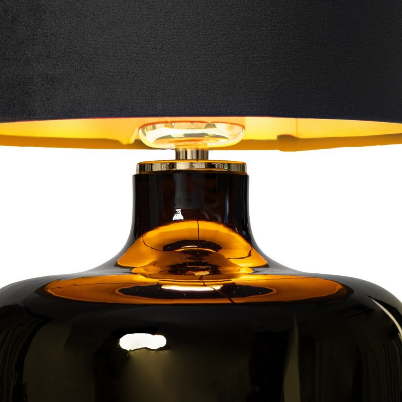 Standing lamp LORA table lamp lampshade velor black inside brushed gold black glass base KASPA