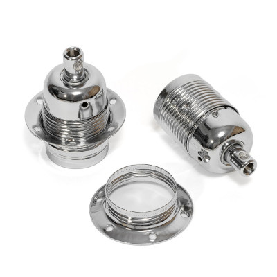 Chrome metal bulb holder with E27 ring, long thread and chrome cable lock Kolorowe Kable