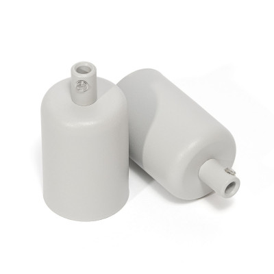 Light gray metal E27 lamp holder lacquered in light gray structural with metal cable lock Kolorowe Kable
