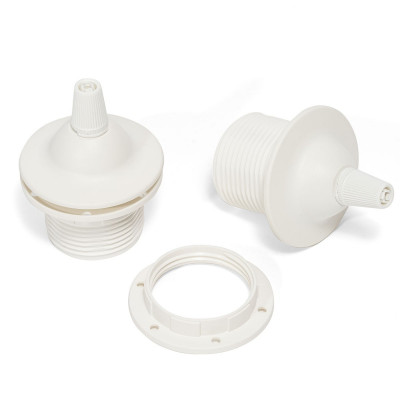 Biała plastikowa oprawka żarówki z dwoma pierścieniami umożliwiającymi montaż klosza lub abażuru oprawka E27 Kolorowe Kable