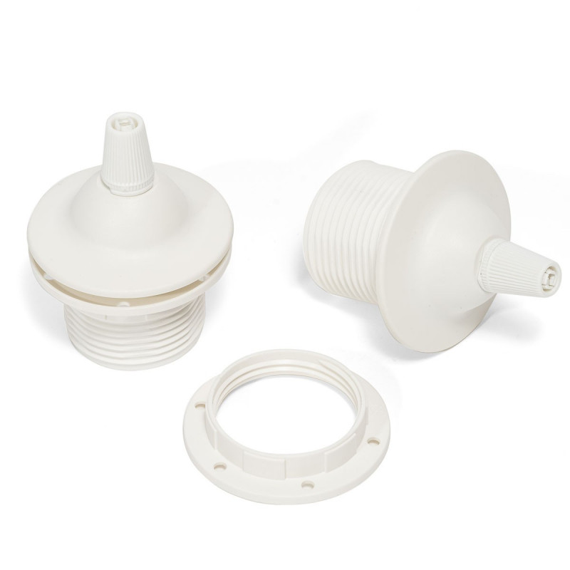 White plastic bulb holder with two rings for mounting a lampshade or lampshade - E27 lampholder Kolorowe Kable