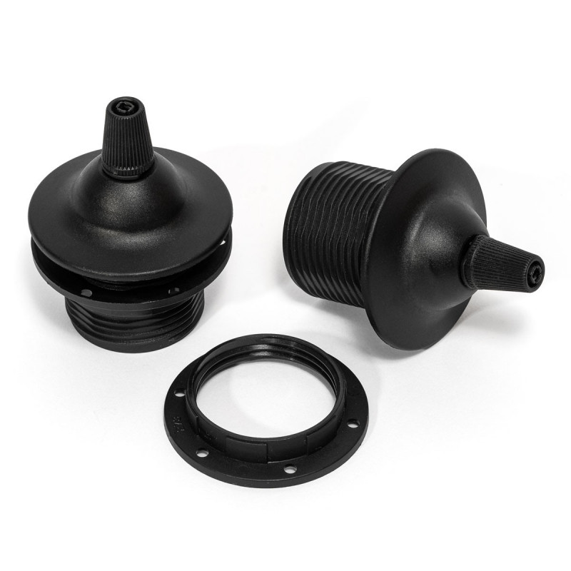 Czarna plastikowa oprawka żarówki z dwoma pierścieniami umożliwiającymi montaż klosza lub abażuru oprawka E27 Kolorowe Kable