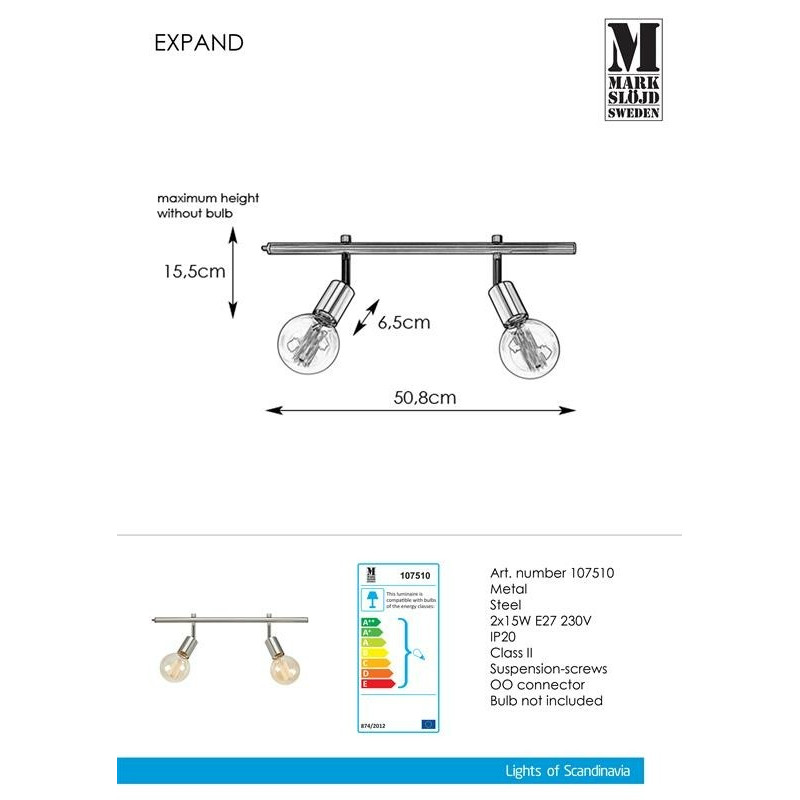 Lamp EXPAND Spot 2x15W 50cm E27 Cylinder Steel 107510 Markslojd
