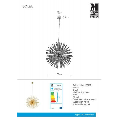Hanging lamp SOLEIL 20W gold 107752 MARKSLOJD
