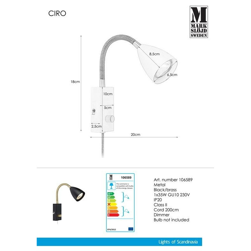 CIRO Lamp Wall Lamp 7W Flex Black 106589 MARKSLOJD