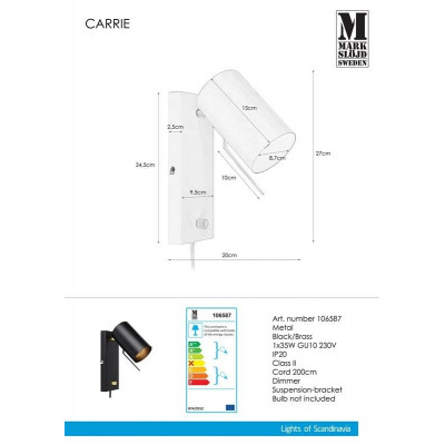 Lamp CARRIE Wall 35W Black 106587 MARKSLOJD