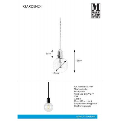 Hanging lamp GARDEN 24 Black 2.86W IP44 107989 MARKSLOJD
