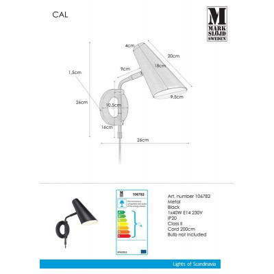 Kinkiet CAL 40W Czarny 106782 MARKSLOJD