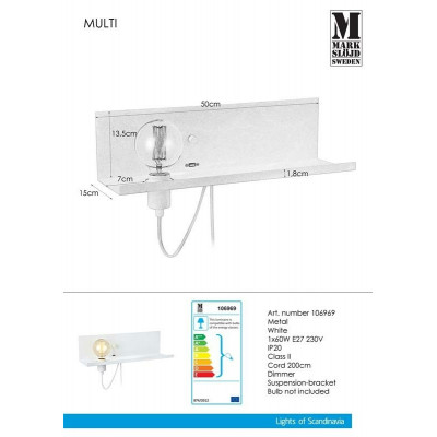 Kinkiet/Półka MULTI USB 60W Biały 106969 MARKSLOJD