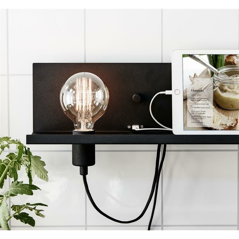 Wall lamp / shelf MULTI USB 60W black 106482 MARKSLOJD