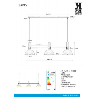 Hanging lamp LARRY 3x60W white / steel 107500 Markslojd