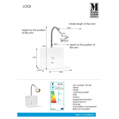 Wall lamp LOGI 7W White 107140 MARKSLOJD