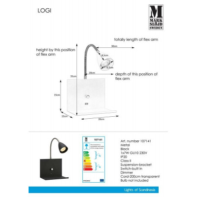 Wall lamp LOGI 7W black 107141 MARKSLOJD