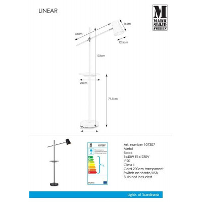 Floor lamp LINEAR 40W E14 USB Black 107307 MARKSLOJD