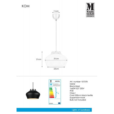 Lampa Wisząca KOM 60W Czarny/Stal 107378 MARKSLOJD