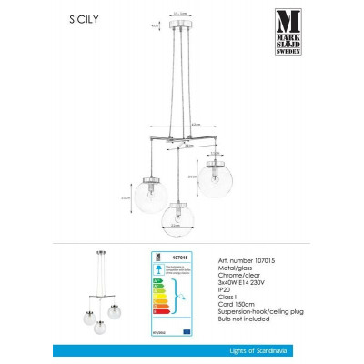 Hanging lamp SICILY 40W E14 chrome 107015 MARKSLOJD