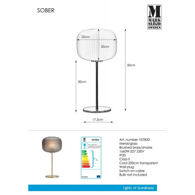 Table Lamp SOBER 60W E27 Brass / Gray 107820 MARKSLOJD