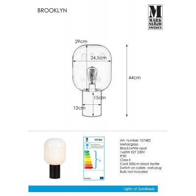 Lampa Stołowa BROOKLYN 60W 44cm czarna/biała 107482 Markslojd