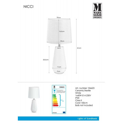 Table lamp NICCI 40W E14 white 106623 MARKSLOJD