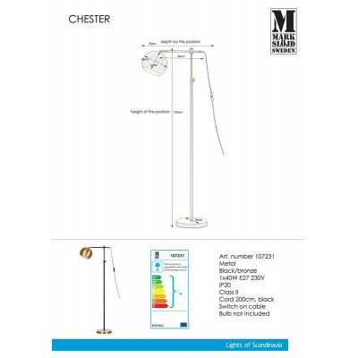 Lampa podłogowa CHESTER 40W E27 Czarna/Brązowa 107231 MARKSLOJD