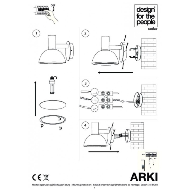 Wall lamp / Wall lamp ARKI OUTDOOR E27 20W black 75181003 Nordlux