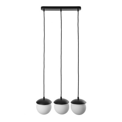 KUUL A triple pendant light with black bar and white glass shades – UMMO