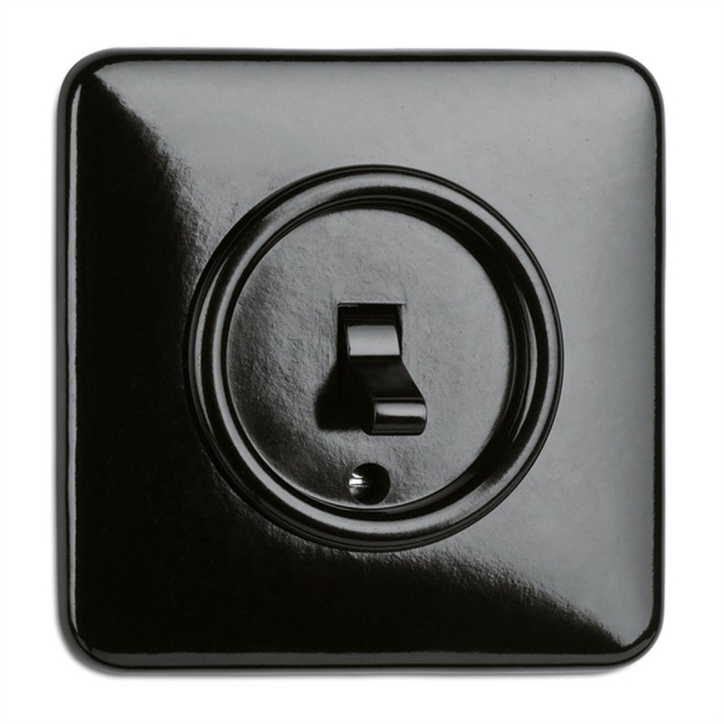 Rustykalny bakelitowy podtynkowy wyłącznik pojedynczy / schodowy dźwigniowy w stylu retro - czarny bez ramki 173043 THPG