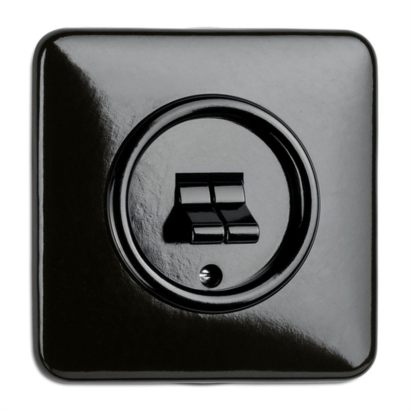 Rustykalny bakelitowy podtynkowy wyłącznik podwójny dźwigniowy w stylu retro - czarny bez ramki 100571 THPG