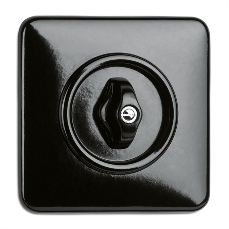 Rustykalny bakelitowy podtynkowy wyłącznik podwójny obrotowy w stylu retro - czarny bez ramki 186882 THPG