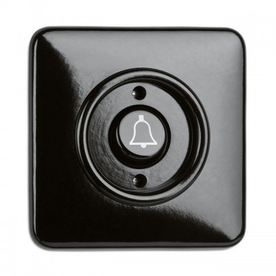 Rustic bakelite flush-mounted "bell" button in retro style - black without frame 173056 THPG
