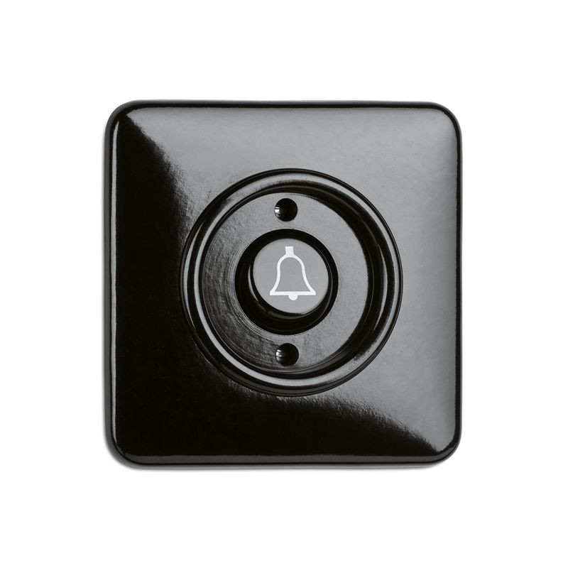 Rustic bakelite flush-mounted "bell" button in retro style - black without frame 173056 THPG
