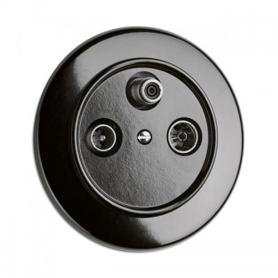 Rustic Bakelite Flush-mounted RTV-SAT Antenna Sockets Retro Style End - Black Without Frame 100724 THPG