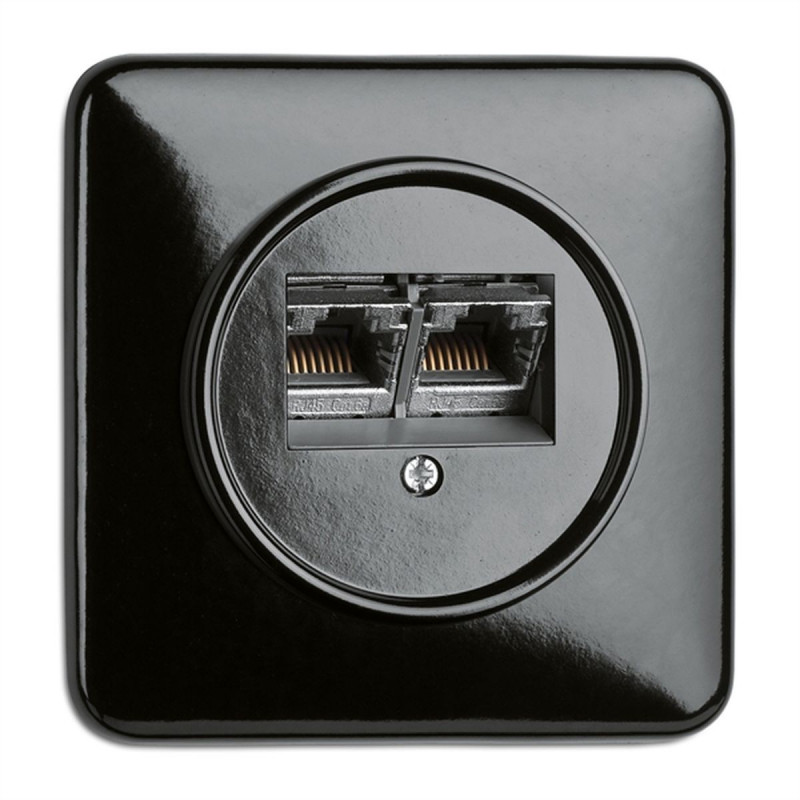 Rustykalne bakelitowe podtynkowe gniazdo telefoniczne w stylu retro - czarny bez ramki 100722 THPG