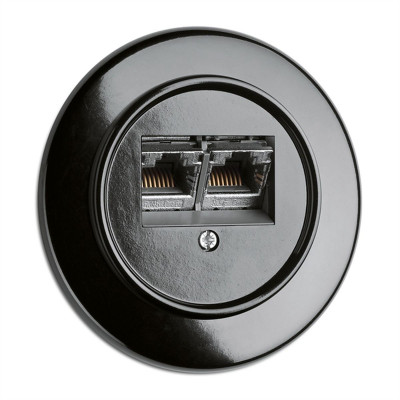 Rustic bakelite retro flush-mounted telephone socket - black frameless 100722 THPG