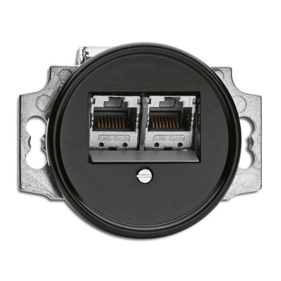 Rustic bakelite retro flush-mounted telephone socket - black frameless 100722 THPG