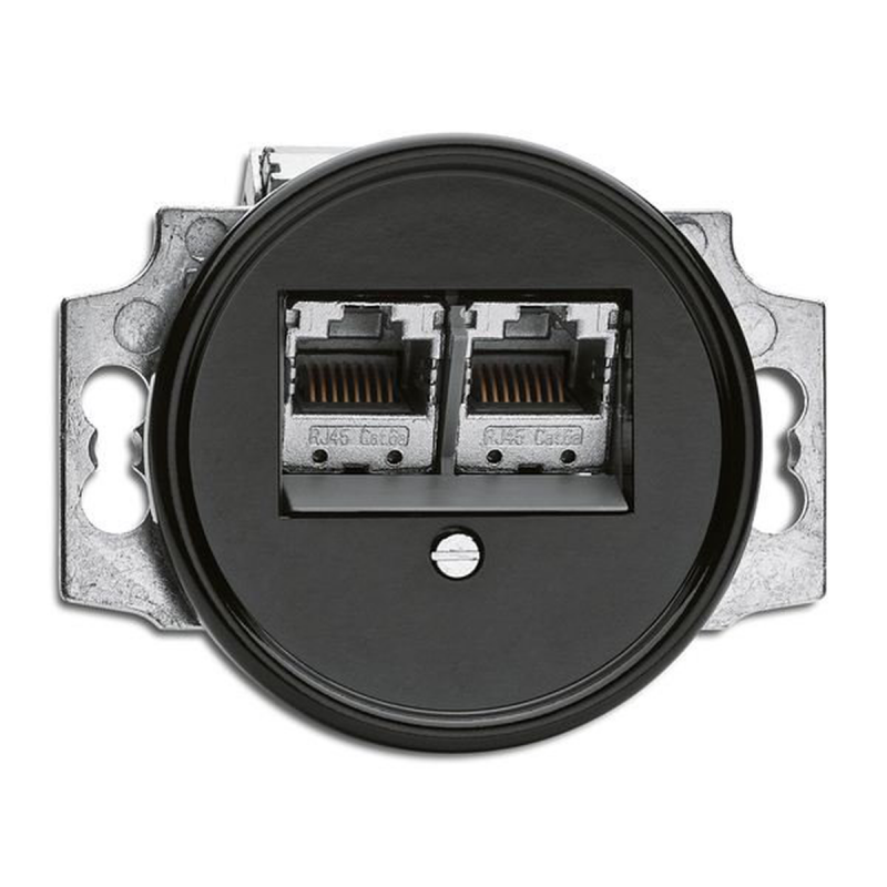 Rustykalne bakelitowe podtynkowe gniazdo telefoniczne w stylu retro - czarny bez ramki 100722 THPG