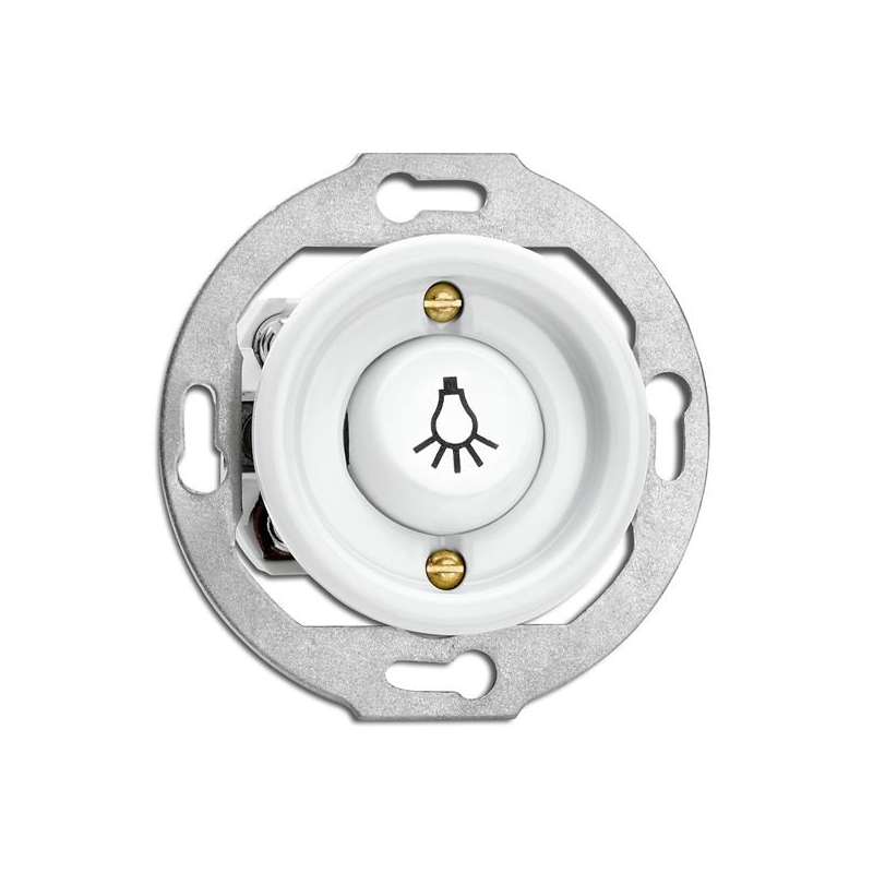 Rustic porcelain flush-mounted momentary push button "light" in retro style - white without frame 173077 THPG