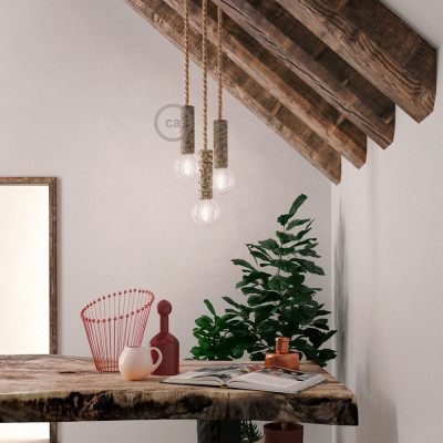 Duża drewniana oprawka żarówki E27 - drewno z korą Creative Cables